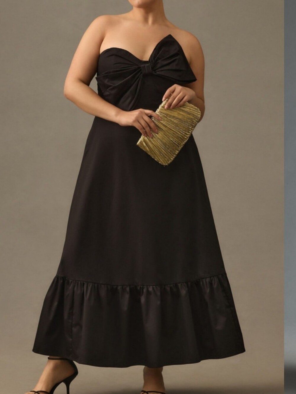 HUTCH Strapless Black BOW TIE Maxi Dress with Front Bow Cotton